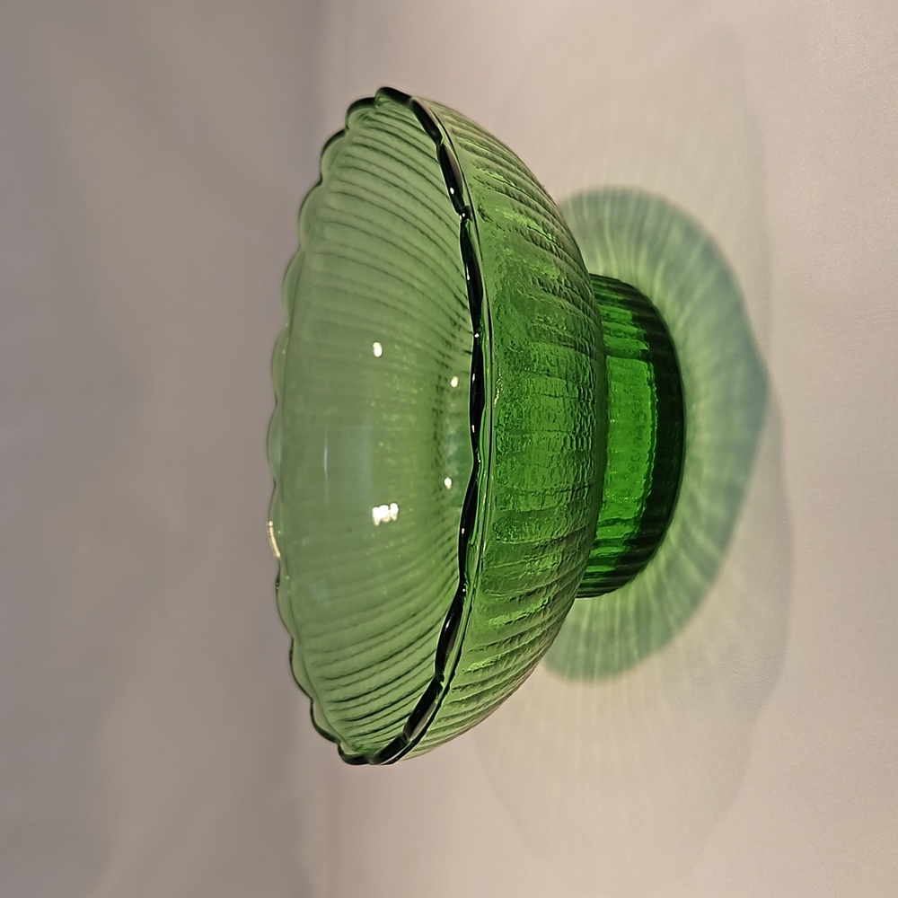 E. O. Brody Model 2000 Green Glass Ribbed Pedestal Bowl T10